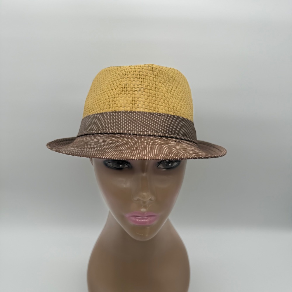 Scala Pronto Straw Fedora Hat Tan Brown Short Brim One Size Button Woven Boho - Picture 6 of 10